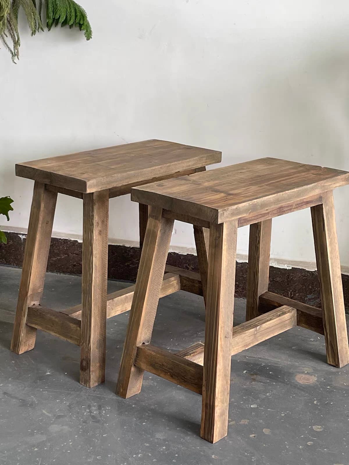 Set of 2 Rustic Fir Wood Stools